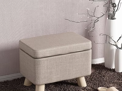 Light Gray Fabric Storage Ottoman Bench With Wooden Legs For Entryway 3d model