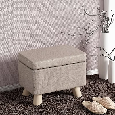 Light Gray Fabric Storage Ottoman Bench With Wooden Legs For Entryway 3d model