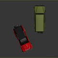 Red and Green Off Road SUVs with Black Roofs and Spare Tire Design