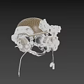 Tactical Military Helmet Featuring Night Vision Goggles Mounted Camera And Tactical Gear
