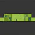 Cartoon Scene Featuring Bright Green Geometric Building With Multiple Windows And Unique Roofs