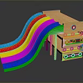 Wooden Playground Slide Structure with Wavy Colorful Slide Green Accents and Circular Holes Design