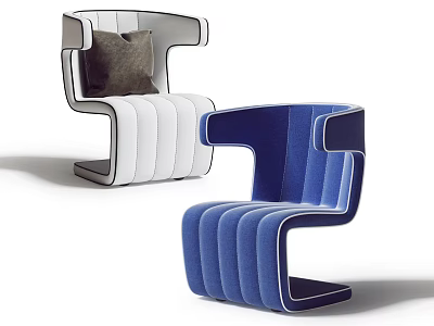Modern Upholstered Single Chair With White And Blue Streamlined Armrest Design 3d model