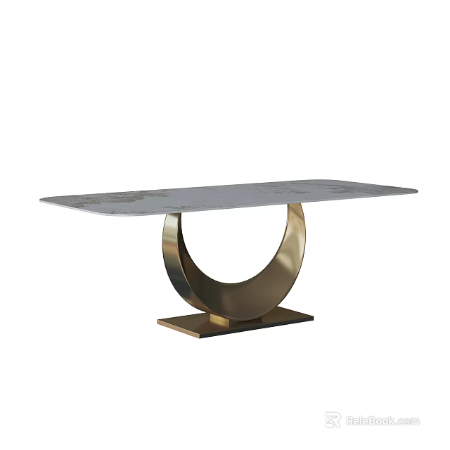 Modern Dining Table With Marble Tabletop And Gold Metal U Shaped Base 3d model 