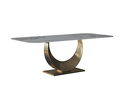 Modern Dining Table With Marble Tabletop And Gold Metal U Shaped Base 3d model