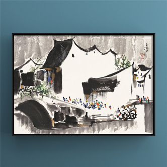 New Chinese Architecture Painting Black and White Living Room Jiangnan 3d model