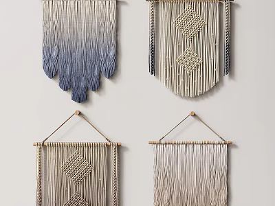 Handmade Macramé Wall Hangings With Different Patterns And Neutral Tones For Home Decor 3d model
