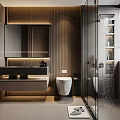 Modern Bathroom Interior With Shower Vanity Toilet Mirror And Ambient Lighting
