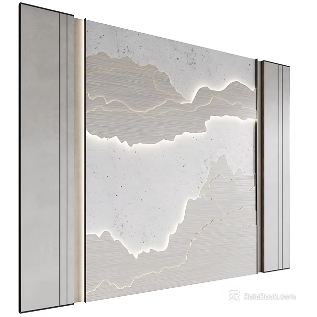Contemporary Background Wall Design With White Marble Texture Silver Frame And Lighted Edges 3d model 