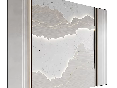 Contemporary Background Wall Design With White Marble Texture Silver Frame And Lighted Edges 3d model