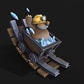 Cute Cartoon Bear Riding In Wooden Mine Cart With Hard Hat And Ice Cubes