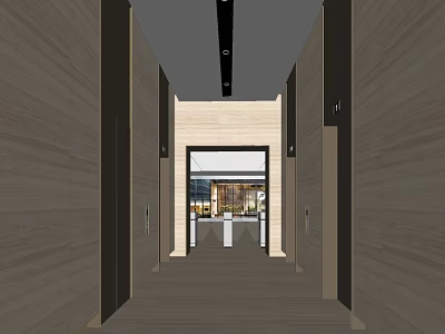 Modern Elevator Hallway Design With Wooden Walls Elevator Doors And Ceiling Lights 3d model