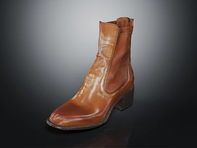 Brown Leather Ankle Boots With Block Heel And Classic Stitched Design For Daily Wear 3d model