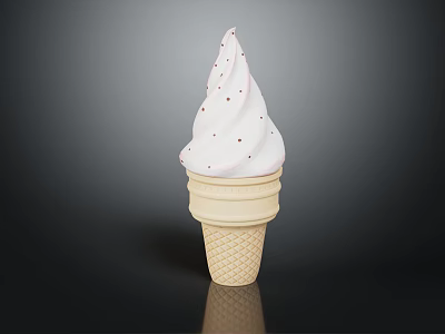 Creamy White Ice Cream In Waffle Cone Topped With Red Sprinkles On Dark Background 3d model