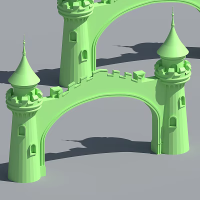 Green Castle 3D Model With Tower Structure And Arched Bridge Design 3d model