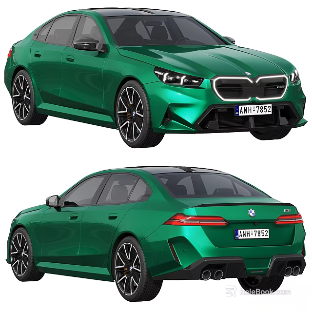 Green BMW Sedan Sporty Exterior Design With Front And Rear Views 3d model 