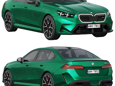 Green BMW Sedan Sporty Exterior Design With Front And Rear Views 3d model