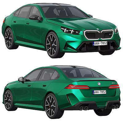 Green BMW Sedan Sporty Exterior Design With Front And Rear Views 3d model