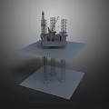 Detailed Offshore Drilling Rig Model Structure With Derricks Cranes And Support Legs