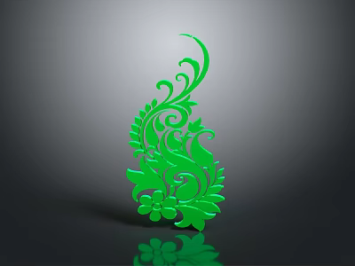 Green Decorative Plant Design With Intricate Floral Patterns And Curved Leaves 3d model