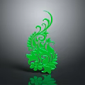 Green Decorative Plant Design With Intricate Floral Patterns And Curved Leaves
