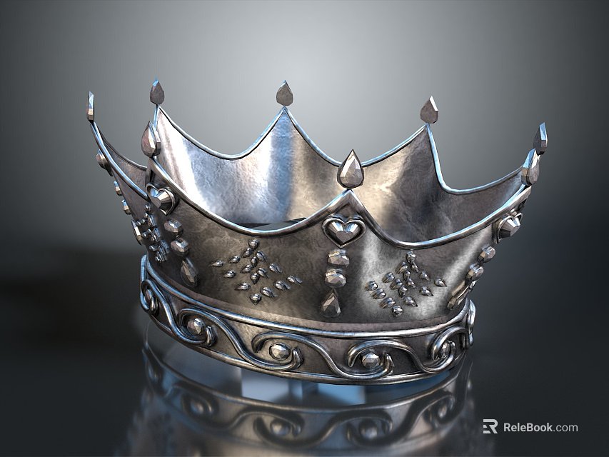 Elegant Silver Decorative Crown With Intricate Heart Patterns And Curved Base Decorations 3d model 