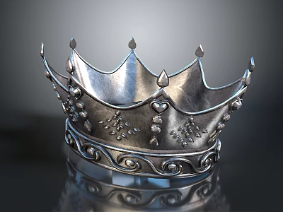 Elegant Silver Decorative Crown With Intricate Heart Patterns And Curved Base Decorations 3d model