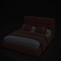 Brown Upholstered Double Bed with Gray Pillows Bed Sheet and Brown Blanket 3d model