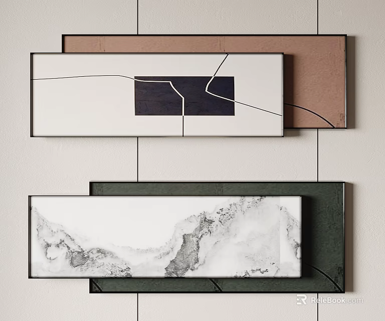 Modern Wall Art Decor With Geometric Lines And Marble Texture Frames 3d model
