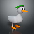 Cute Cartoon Duck Character Wearing Green Hat With Orange Beak And Feet On Dark Background