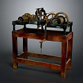 Industrial Mechanical Equipment With Wooden Base Metal Gears And Lever Mechanism