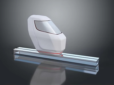 Modern White Streamlined High Speed Train Head on Metallic Track with Aerodynamic Design and Red Stripe 3d model