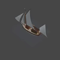 Classic Wooden Boat With White Sails And Masts Floating On Blue Water