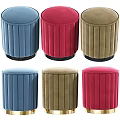 Round Pleated Velvet Ottoman in Blue Beige Red with Black Base