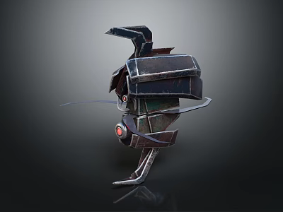 Metallic Robotic Equipment With Mechanical Structure Wing Like Components And Red Indicator Light 3d model