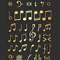 Various Golden Musical Notes and Symbols on Black Background Design Elements 3d model