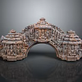 Scenic Historical Landscape With Ancient Stone Arch Carving And Detailed Figures
