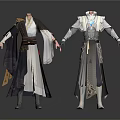 Man Wearing Black And White Robe With Belt And Silver Gray Armored Outfit Design