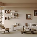 Warm Modern Living Room Interior With Beige Sofa Coffee Table And Decorative Paintings