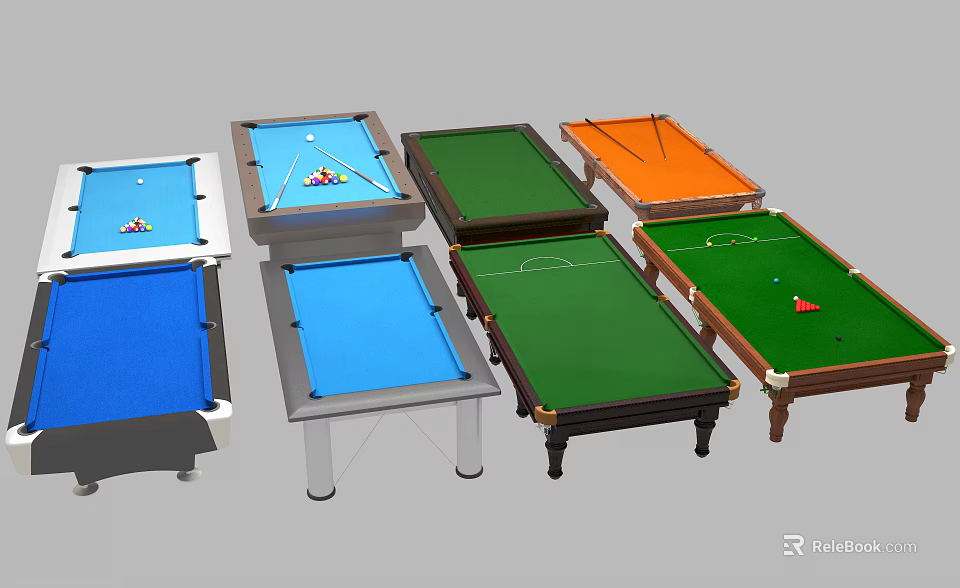 Various Indoor Sports Equipment Featuring Billiard Air Hockey and Foosball Tables 3d model 