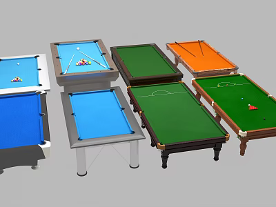Various Indoor Sports Equipment Featuring Billiard Air Hockey and Foosball Tables 3d model
