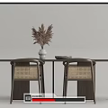 New Chinese Dining Table and Chair Combination Rattan Dining Table and Chair 3d model