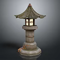 Fallen Leaves Surrounding Traditional Stone Lantern With Pagoda Style Roof And Stone Base