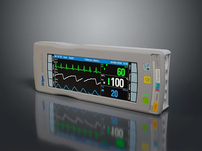 Medical Vital Signs Monitor with ECG Waveform Display Screen and Vital Parameters Readings 3d model