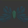 Blue Crystal Wing Sculpture With Central Green Gem And Geometric Design