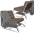 Modern Leisure Chairs With Brown Upholstery Black And White Checkered Blanket And Metal Frame