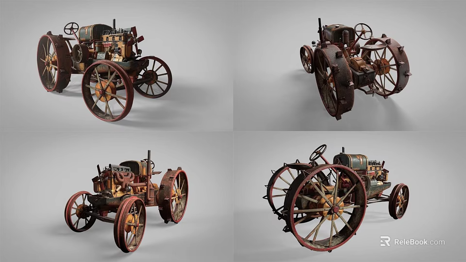 Vintage Classic Car With Old Fashioned Design And Large Spoked Wheels 3d model 