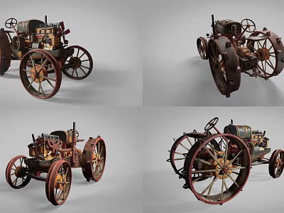 Vintage Classic Car With Old Fashioned Design And Large Spoked Wheels 3d model