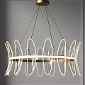 Contemporary Gold Frame Chandelier With Transparent Curved Glass Arcs And Ring Design