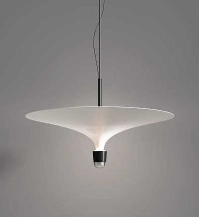 Modern White Disc Shaped Pendant Light With Black Stem And Base Design 3d model